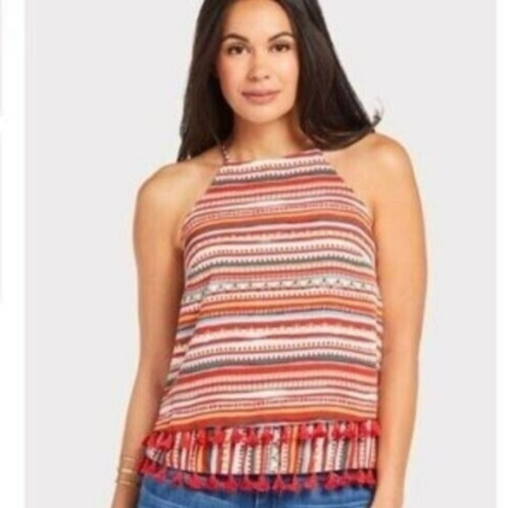 NWT Evereve Sunday in Brooklyn  Desert Stripe Tiered Tassel Tank Top XS